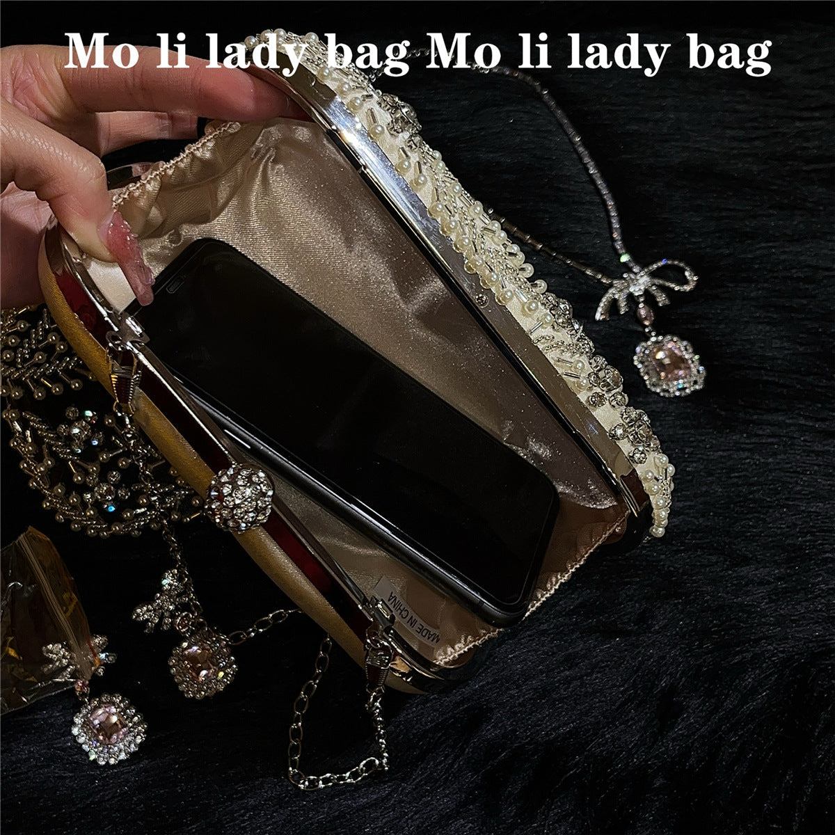 Silk Party Clutch – Diamond Accents, Sparkling Design with Secure Closure for Special Occasions