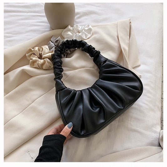 New Korean Women's Solid Color Cloud Fold Underarm & Shoulder Bag