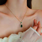 Emerald Necklace Jewelry Set Women Stainless Steel Chain Necklace Earrings Rings Set