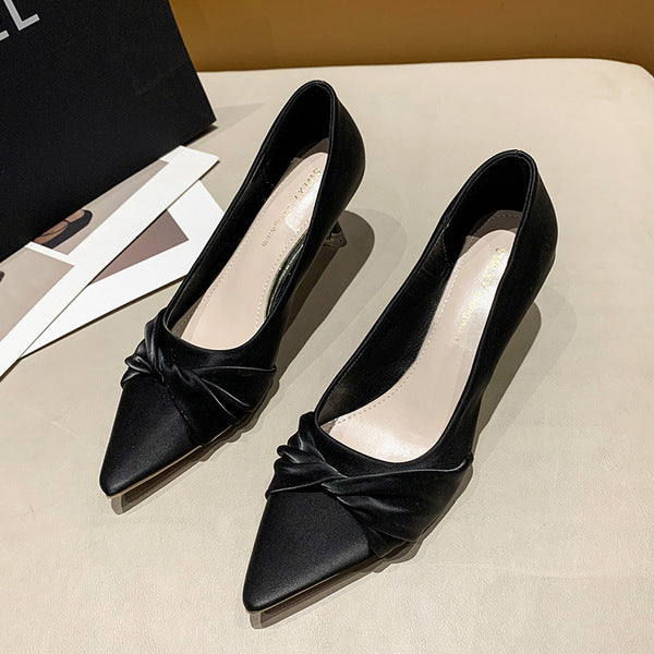 Women’s Korean Style Black Pointed Toe Low Heel Pumps – 2.5"