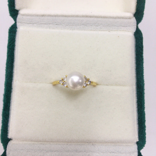 SHDIYAYUN Adjustable Pearl Ring – 8–9mm White Pearl Open Copper Band (Gold/Silver)
