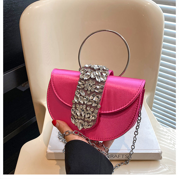 Women’s Diamond Chain Shell Bag – Small PU Shoulder Purse