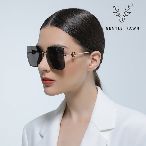 GENTLE FAWN Silver Frameless Square Sunglasses – UV400 Gradient Purple Lens