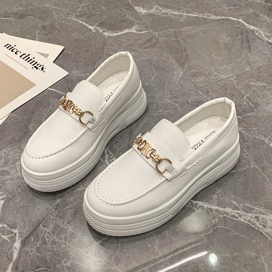 Luxury Brand Woman Loafers Women's Spring Autumn Leather Embossed Thick Sole Round Toe Retro British Style Slip-On Women's Shoes