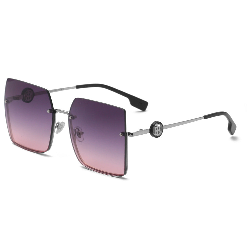 GENTLE FAWN Silver Frameless Square Sunglasses – UV400 Gradient Purple Lens