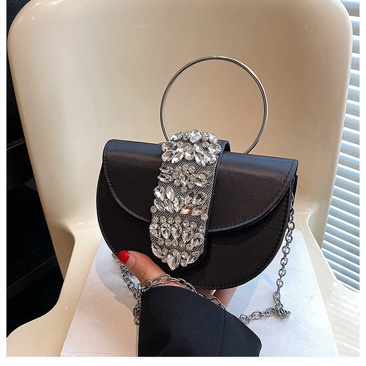 Women’s Diamond Chain Shell Bag – Small PU Shoulder Purse