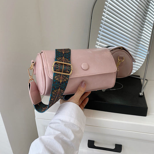 Trending Style High Quality PU Vintage Barrel Handbag for Women Multi-Color Crossbody Bag