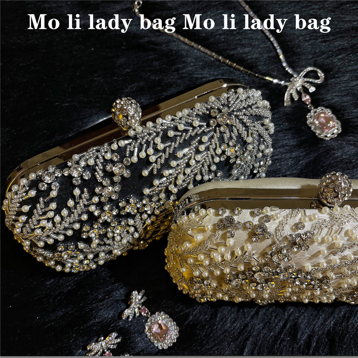Silk Party Clutch – Diamond Accents, Sparkling Design with Secure Closure for Special Occasions