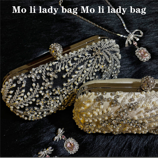 Silk Party Clutch – Diamond Accents, Sparkling Design with Secure Closure for Special Occasions