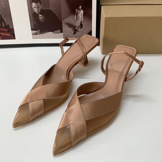 Timeless Color-Stitched Heels – Sleek Pointed Style Year-Round