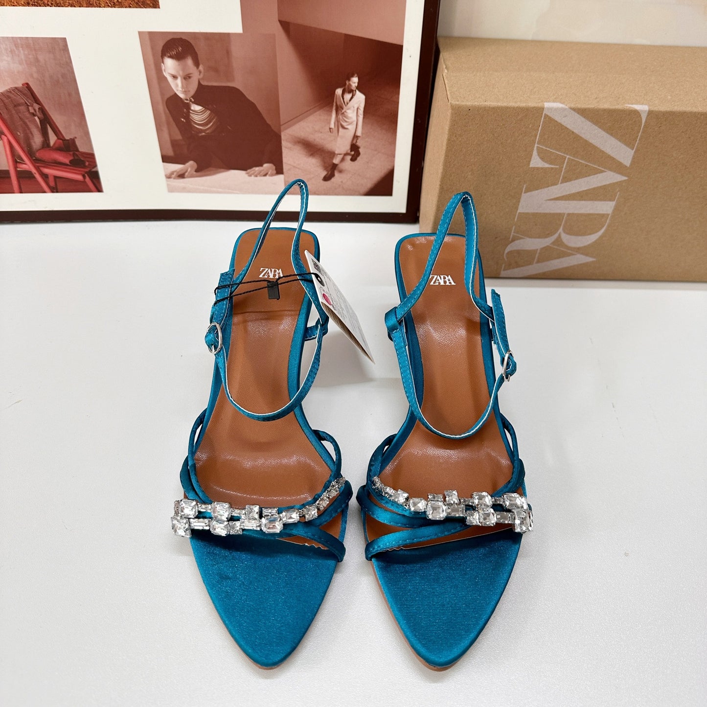 Zara-Style Peacock Blue Heels – Sparkle in Every Step