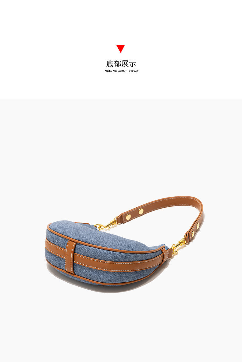 Rose & Denim Blue Canvas Shoulder Bag – Chic Daily Zipper Bag