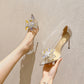Luxury Crystal Wedding Shoes Design Pointed Toe Pvc Transparent High Heels