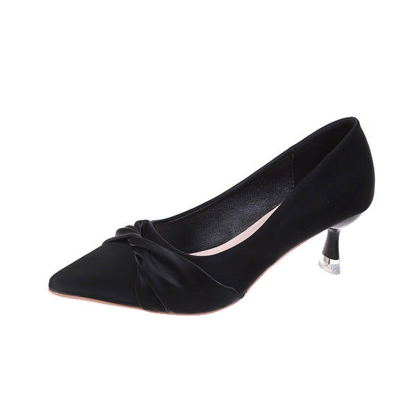 Women’s Korean Style Black Pointed Toe Low Heel Pumps – 2.5"