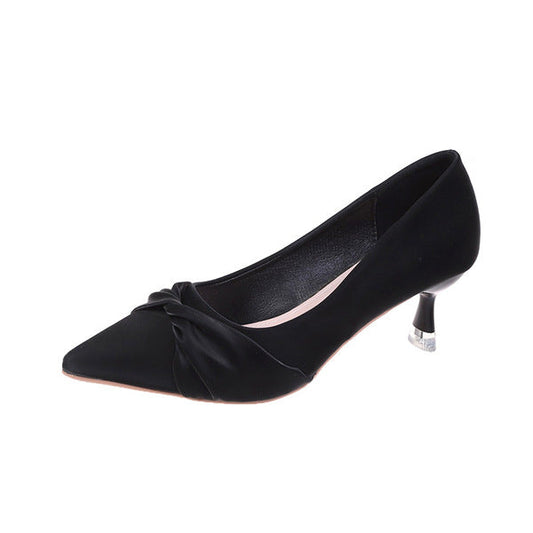 European and American Elegant High Heels Thin Heel Bow Women's Single Shoes