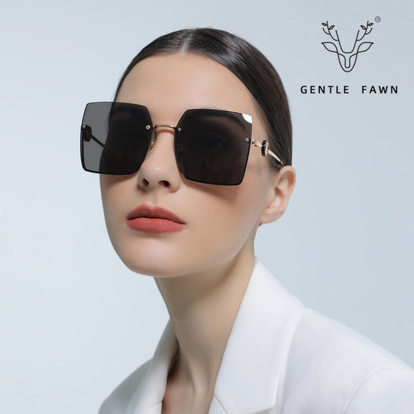 GENTLE FAWN Silver Frameless Square Sunglasses – UV400 Gradient Purple Lens