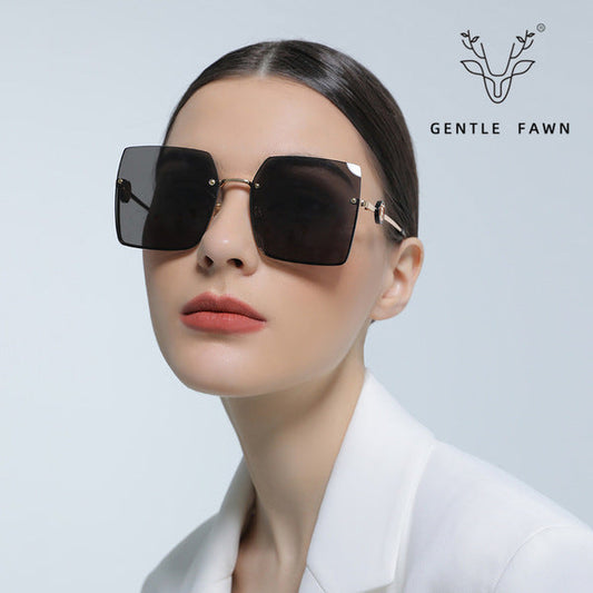 GENTLE FAWN Silver Frameless Square Sunglasses – UV400 Gradient Purple Lens