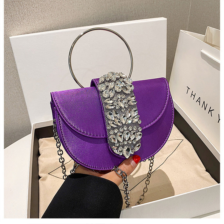 Women’s Diamond Chain Shell Bag – Small PU Shoulder Purse