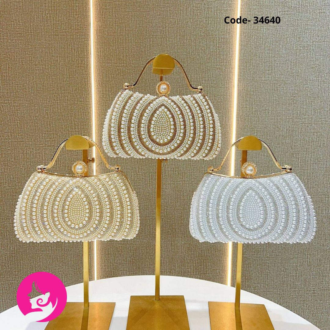 Women's Luxury Shoulder Bag Quilted Chain Shell Pearl Diamond Design Polyester Lining Mini Clutch Evening Bags Wedding Handbags