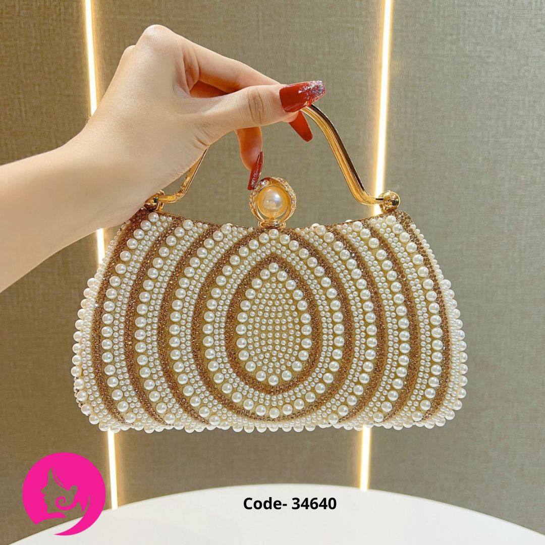 Women's Luxury Shoulder Bag Quilted Chain Shell Pearl Diamond Design Polyester Lining Mini Clutch Evening Bags Wedding Handbags