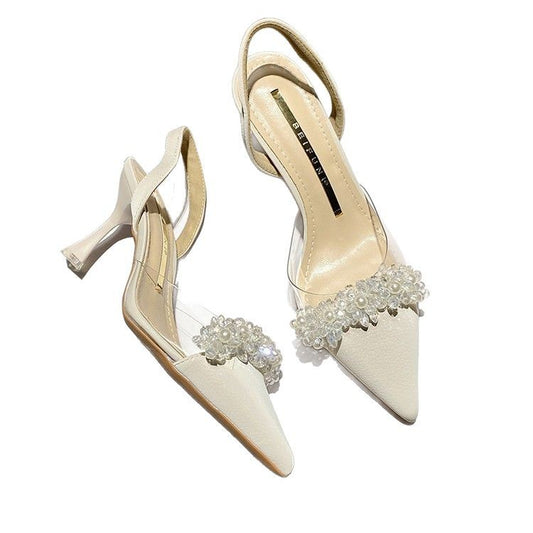 New Hot Selling Transparent Pointed Toe Stiletto Closed Toe White Women's Wedding Shoes