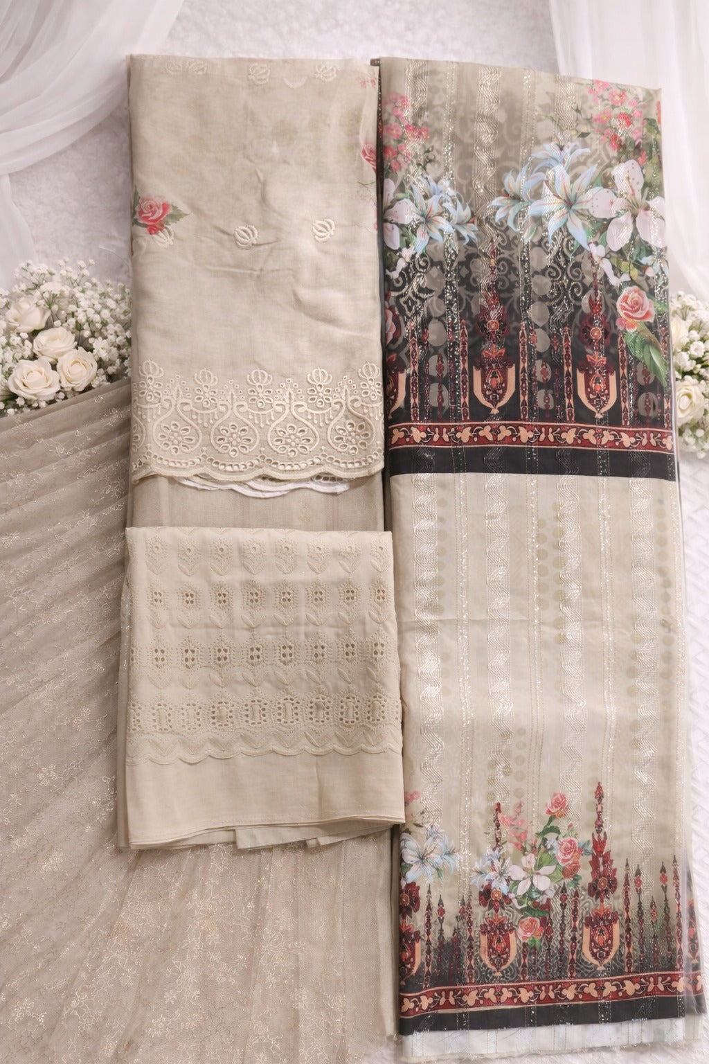 Unstitched Cotton Screen Printed Shalwar Kameez For Women3Piece Dress - Ethnic Elegance
