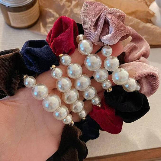 Jiamu Korean Ins Hot Style Princess Velvet Hair Scrunchies Elegant High Quality Elastic Hair Bands with Pearls