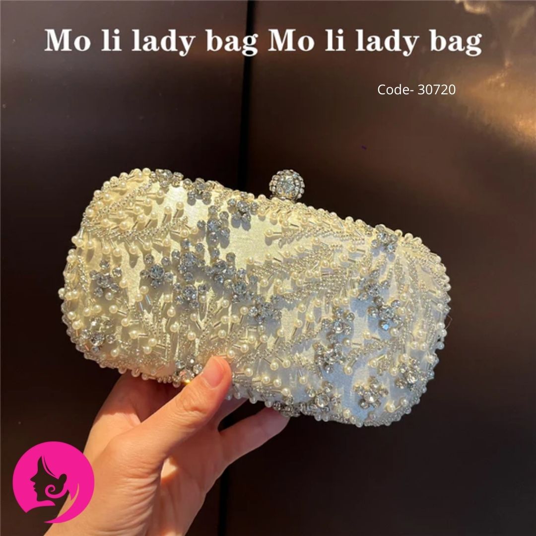 Silk Party Clutch – Diamond Accents, Sparkling Design with Secure Closure for Special Occasions