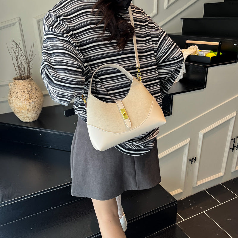 2026 New High-End Women's Luxury Handbag Color-Block Niche Design Versatile Crossbody Underarm Zipper Closure