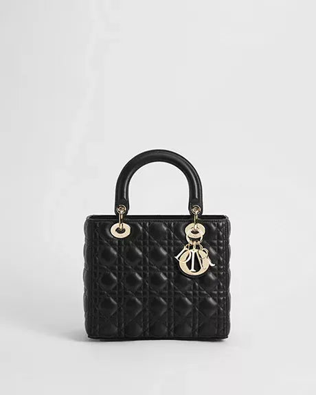 Premium Black Quilted Handbag with Elegant Gold-Tone Hardware