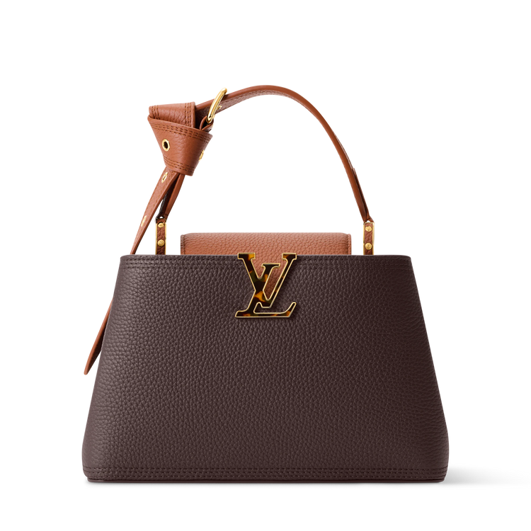 Premium Chocolate Brown Handbag with Tan Top Handle & Gold-Tone Hardware