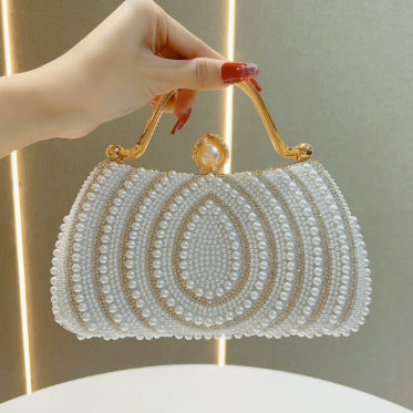 Women's Luxury Shoulder Bag Quilted Chain Shell Pearl Diamond Design Polyester Lining Mini Clutch Evening Bags Wedding Handbags