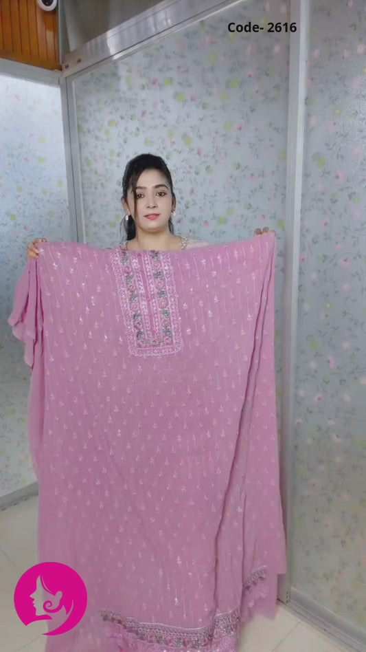 Indian Unstitched Organza Tissu Shalwar Kamiz Four Piece Party Dress For Women (4 Piece) - Dress For Girls