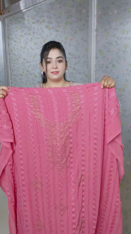 Beautiful Readymade Wet Lace Georgette Stone & Lace Work Three Piece collection