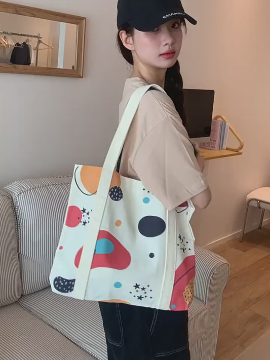 Cute Printed Canvas Tote Bag for Women | Large Casual Shoulder Bag