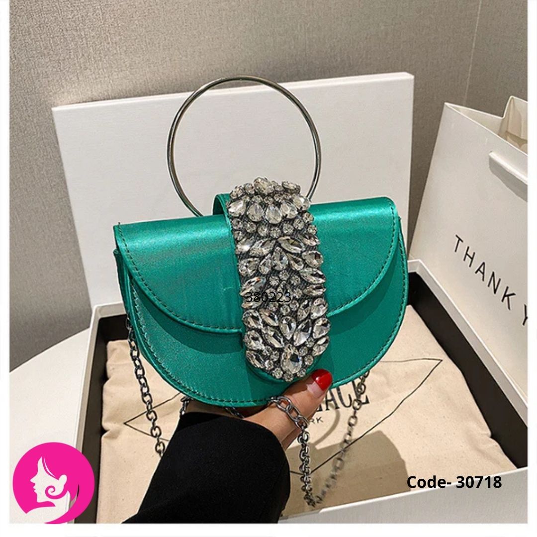 Women’s Diamond Chain Shell Bag – Small PU Shoulder Purse