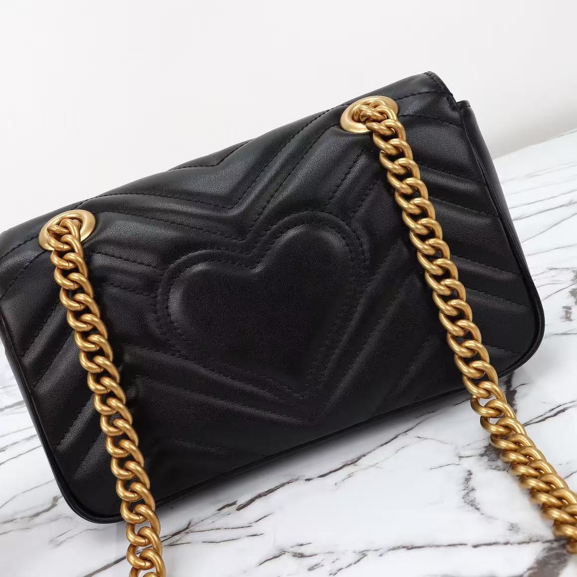 Premium Black Chevron Quilted Shoulder Bag with Gold-Tone Hardware