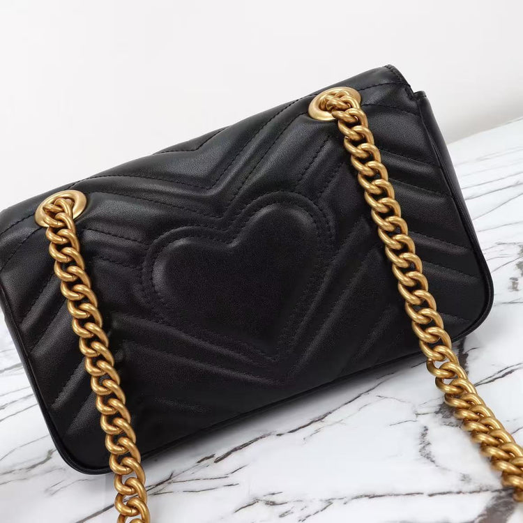 Premium Black Chevron Quilted Shoulder Bag with Gold-Tone Hardware