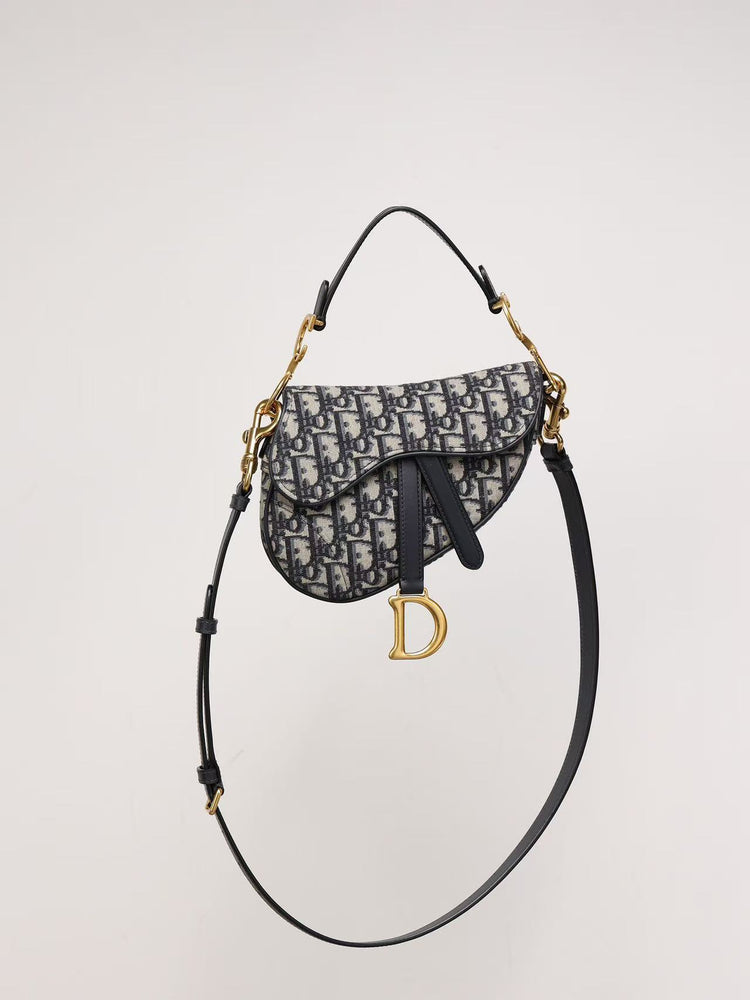 Premium Beige & Black Patterned Saddle Bag with Gold-Tone Details