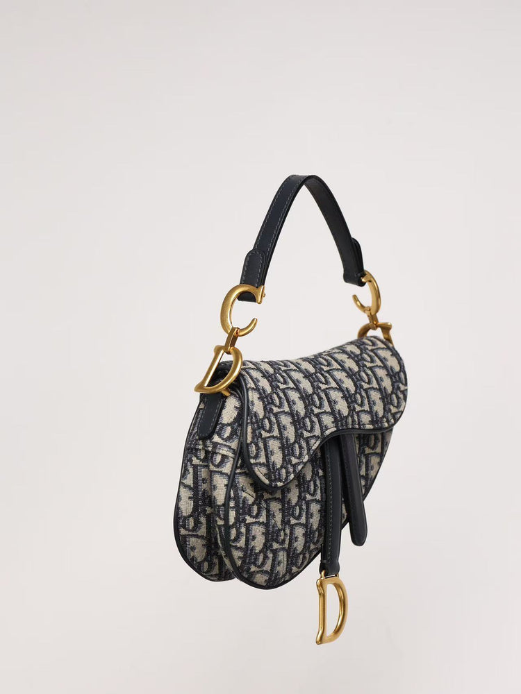 Premium Beige & Black Patterned Saddle Bag with Gold-Tone Details