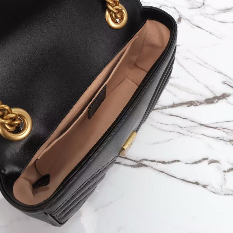 Premium Black Chevron Quilted Shoulder Bag with Gold-Tone Hardware