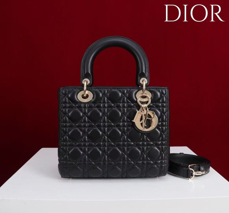 Premium Black Quilted Handbag with Elegant Gold-Tone Hardware