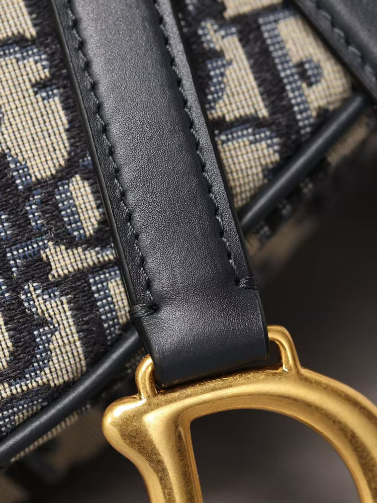 Premium Beige & Black Patterned Saddle Bag with Gold-Tone Details