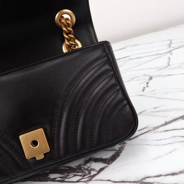 Premium Black Chevron Quilted Shoulder Bag with Gold-Tone Hardware