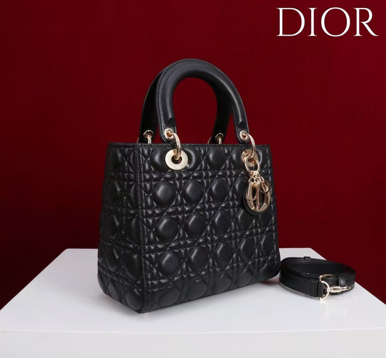 Premium Black Quilted Handbag with Elegant Gold-Tone Hardware