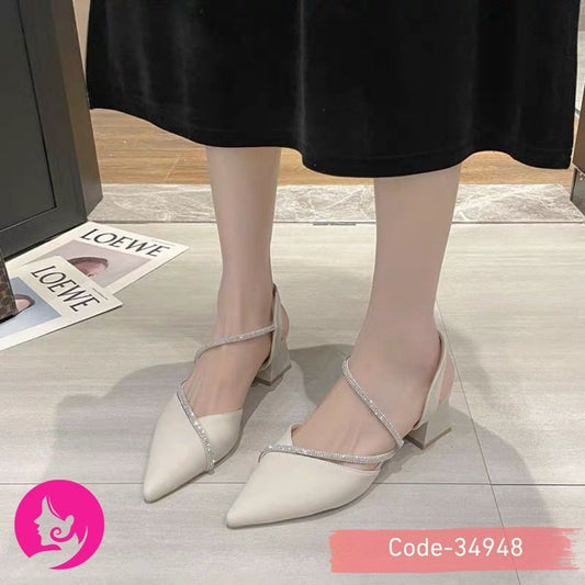 Elegant Women's Summer New Sexy Pointed Rhinestones Shallow Thick Heel Fashion Pointed Toe Sandals