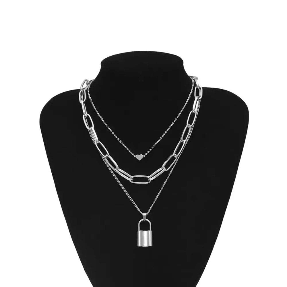 Gold Plated Layered Lock Pendant Necklace for Women