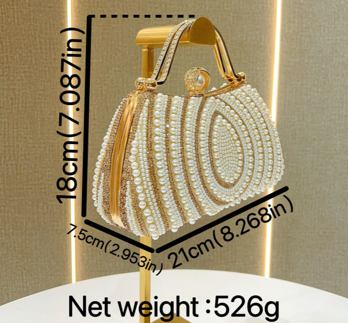 Women's Luxury Shoulder Bag Quilted Chain Shell Pearl Diamond Design Polyester Lining Mini Clutch Evening Bags Wedding Handbags
