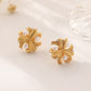Gold Three-Petal Clover Earrings – Elegant Floral Studs for Women